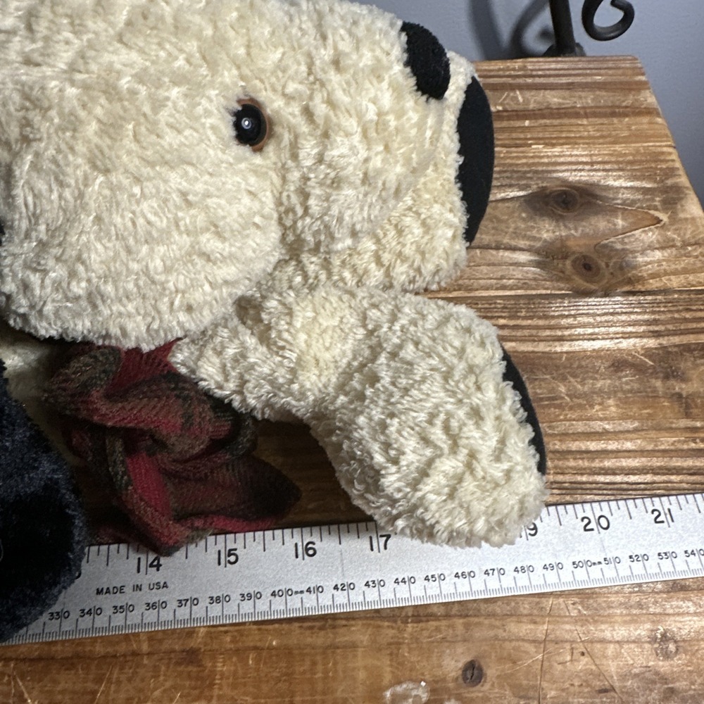 Gund Plush Peanut the Floppy Dog Spotted Eye Puppy Stuffed Animal Plaid Bow 18" - Picture 4 of 10